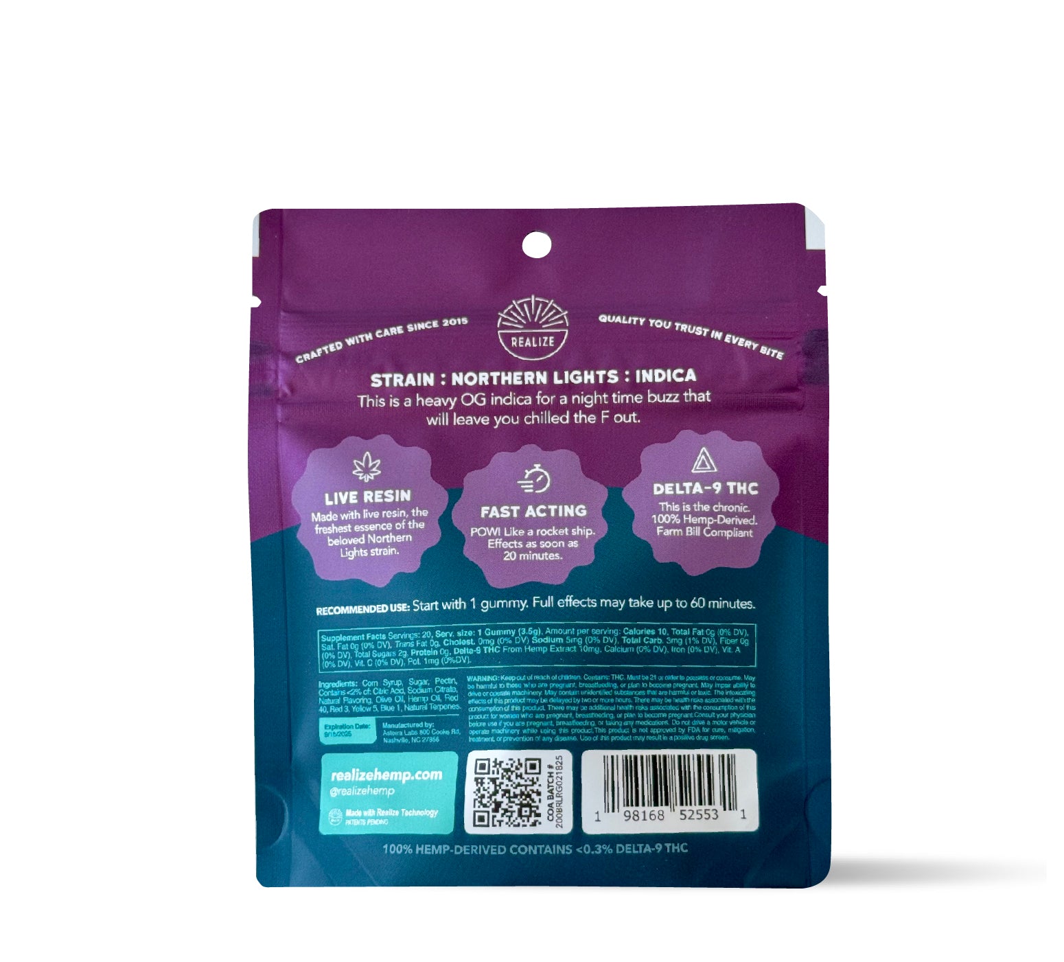 Wholesale - Realize Live Resin Gummies, Black Raspberry - Northern Lights