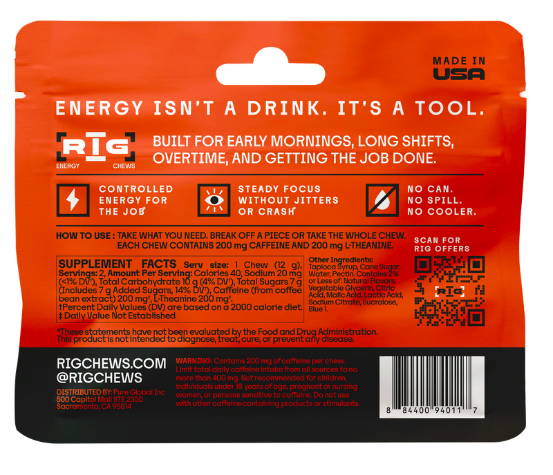 Wholesale | RIG Energy Chews | Blue Raspberry | 2 Chews