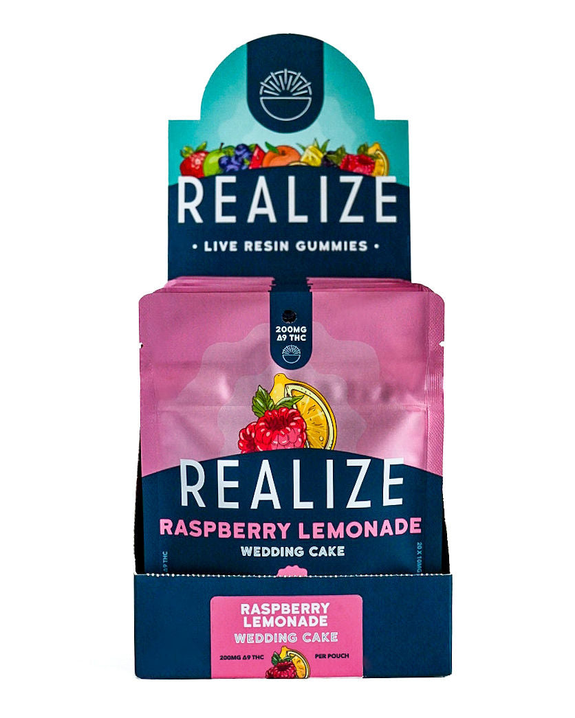 Realize live resin gummies Raspberry Lemonade Wedding Cake 200mg Delta-9 THC wholesale display box with retail packaging