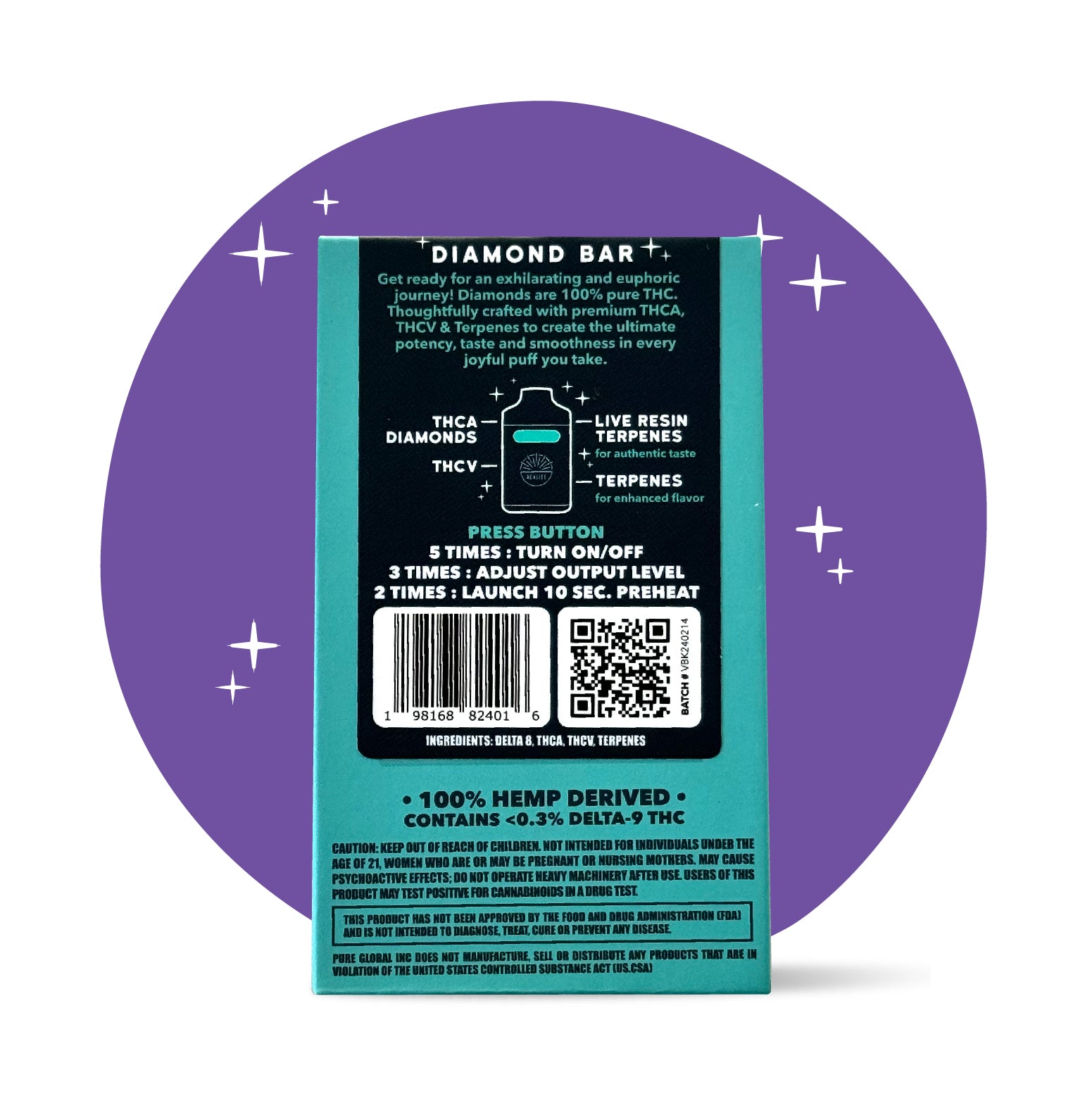 Wholesale - Realize Diamond Bar, Blackberry Kush - 4g Disposable Vape